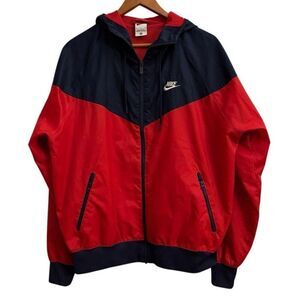 Nike Colorblock Windbreaker Jacket Red Navy Hooded Zip Athleisure Streetwear